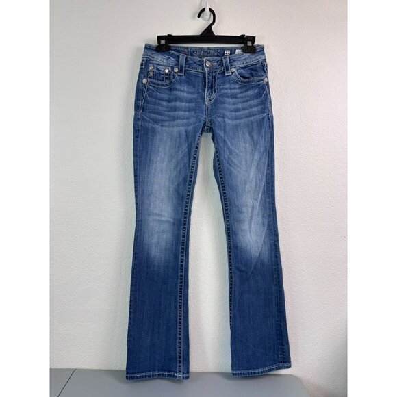 Miss Me women's 27 relaxed boot cut medium wash denim jeans cross embroidered - Picture 1 of 8